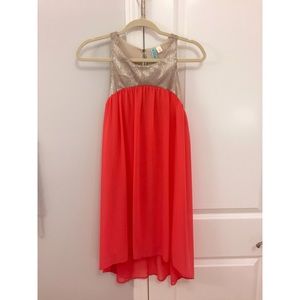 Coral and Gold Formal Shift Dress (Francesca’s)